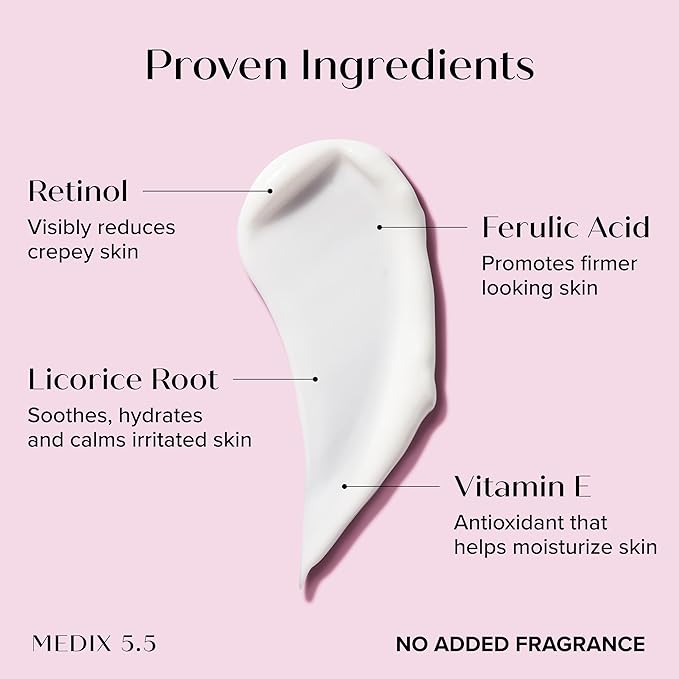 MEDIX Fragrance Free Retinol Body Lotion Crepey Skin Care Treatment | Firming Body & Face Moisturizer | Anti Aging Retinol Cream For Face Targets Loose Crepe Skin, Wrinkles, & Fine Lines, 15 Fl Oz
