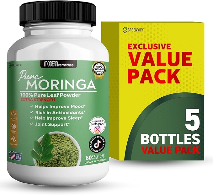 Modern Remedies Pure Moringa Max Leaf Powder Supplement, 800mg, 60 Capsules, Extra Strength for Mood, Sleep and Joint Support, Gluten Free (5)