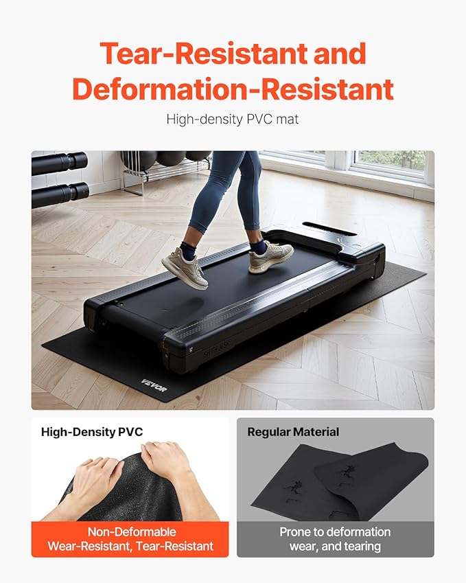 VEVOR Treadmill Mat for Carpet Floor, Exercise Equipment Mat for Treadmills, Stationary & Recumbent Bikes, High Density PVC Floor Protector Gym Mats, Waterproof and Non-Slip for Home Gym
