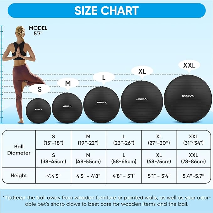 APEXUP Yoga & Pilates Ball - Anti Slip Heavy Duty Gym Ball for Fitness, Balance & Core Workout