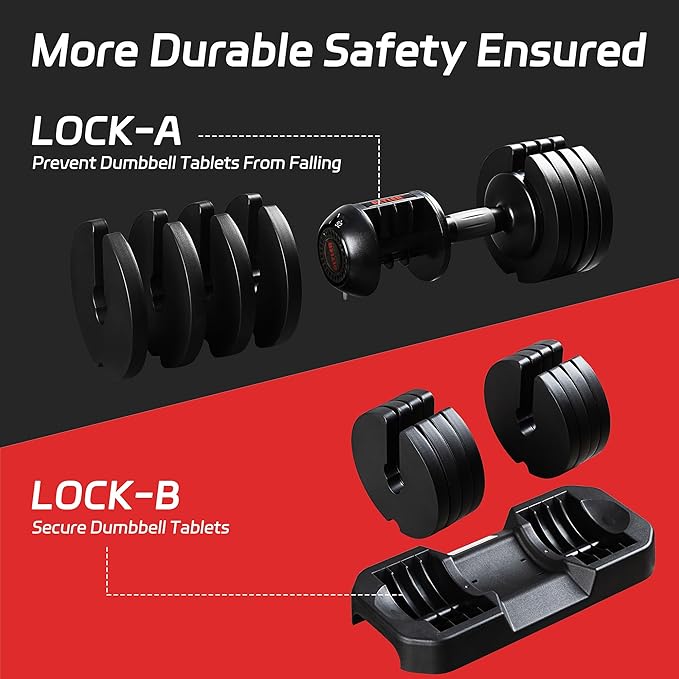 52LBS Single/Pair Adjustable Dumbbells Set Premium Rubber Coated Dumbbell Set with Secure Locking Mechanism for Safe & Customizable Strength Training