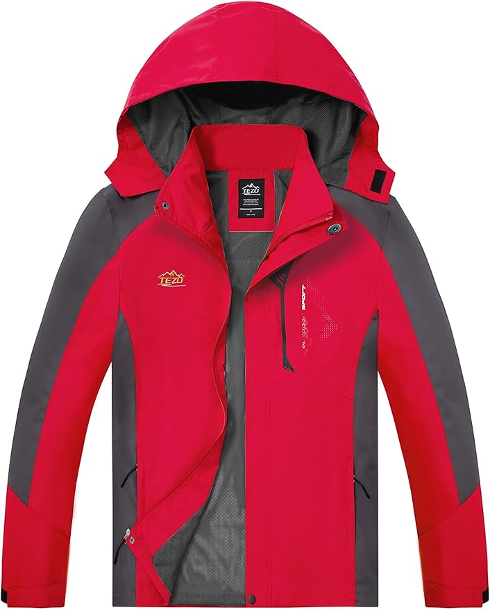 TEZO Mens Rain Jacket Waterproof with Hooded Hiking Coat Lightweight Windbreaker