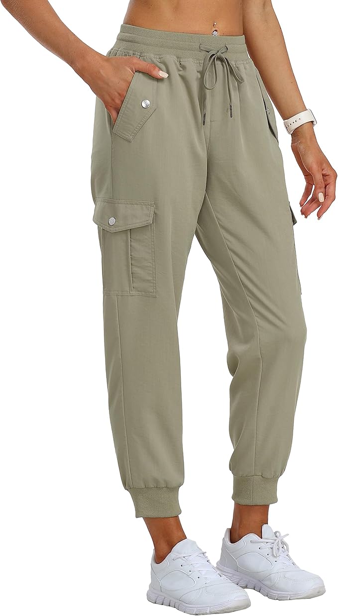 MoFiz Women's Outdoor Cargo Pants Lightweight Joggers Elastic Waist Athletic Hiking Sweatpants Casual Travel Pant with Pocket