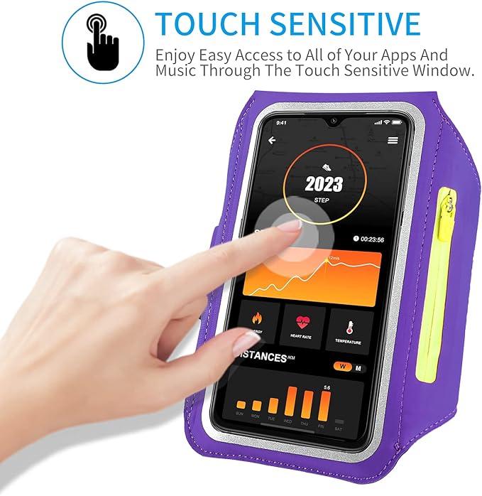 Running Armband with Earphone Bag Cell Phone Armband for iPhone 16 15 Pro 14 Plus 13 11 XR XS, Galaxy S24/S10 Water Resistant Sports Phone Holder Case & Zipper Slot Car Key Holder for 6.7 inch Phone