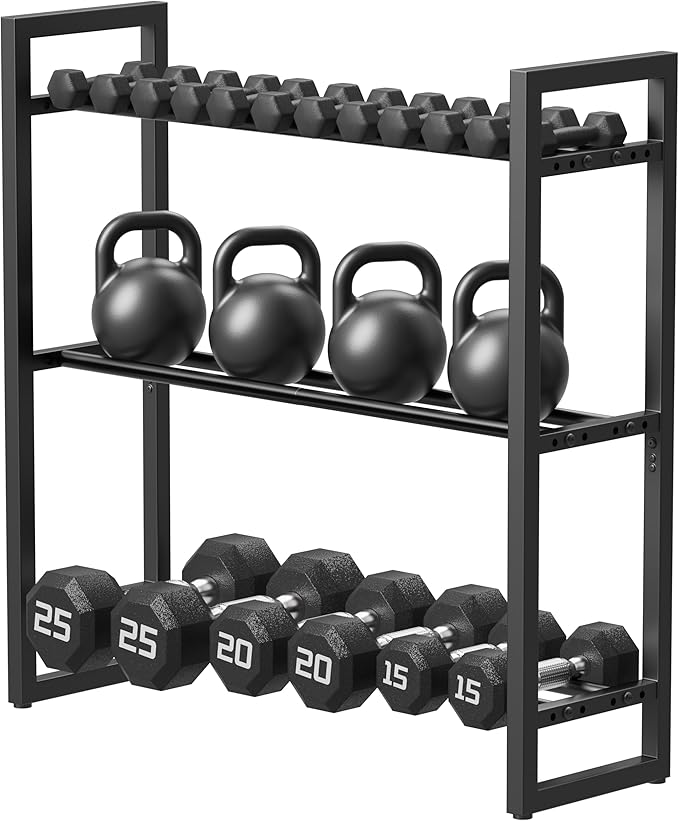 Pickpiff Adjustable 3-Tier Dumbbell Rack – Heavy-Duty Metal Weight Storage Stand for Dumbbells, Kettlebells, and More – Space-Efficient Home Gym Organizer – 360 lb Capacity (Dumbbells Not Included)