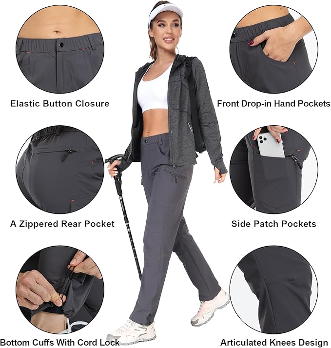GymBrave Women's Hiking Cargo Pants Quick Dry Outdoor Camping Capris Water Resistant UPF 50 with Zipper Pockets