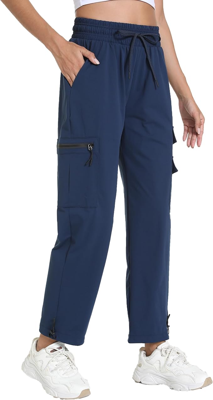 Women's Lightweight Hiking Joggers with Pockets - Water Resistant Cargo Pants for Outdoor Workouts Camping