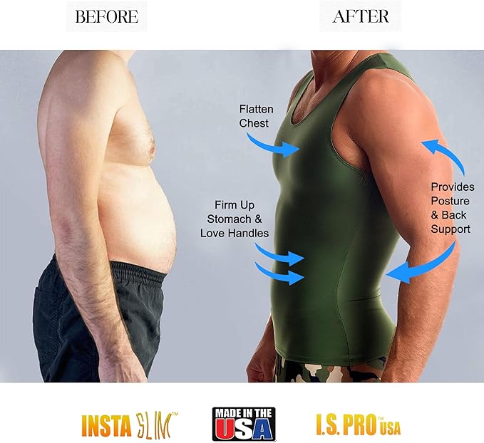 Insta Slim -Made in USA- Compression Tank-Top Shapewear for Men. Tummy Control Slimming Body-Shaper for Belly & Back Support