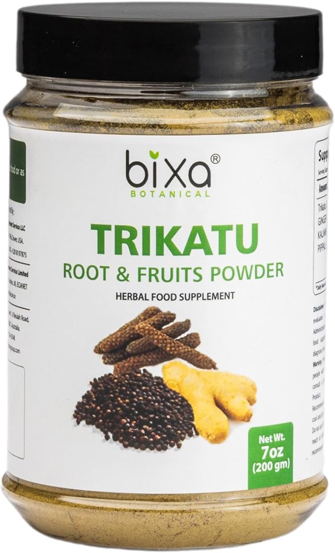 bixa BOTANICAL Trikatu Powder ǀ 200 Grams / 7 OZ | Ayurvedic Herbal Supplement for Heartburn, Digestive Support, Overeating | Gluten Free, Non-GMO, Steam Treated, Vegan, 100% Pure.