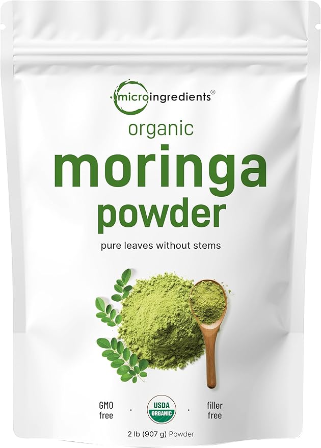 Organic Moringa Oleifera Leaf Powder, 2 Pounds, Rich in Antioxidants and Immune Vitamin, Great Superfoods for Moringa Tea, Moringa Drink, India Grown, Vegan