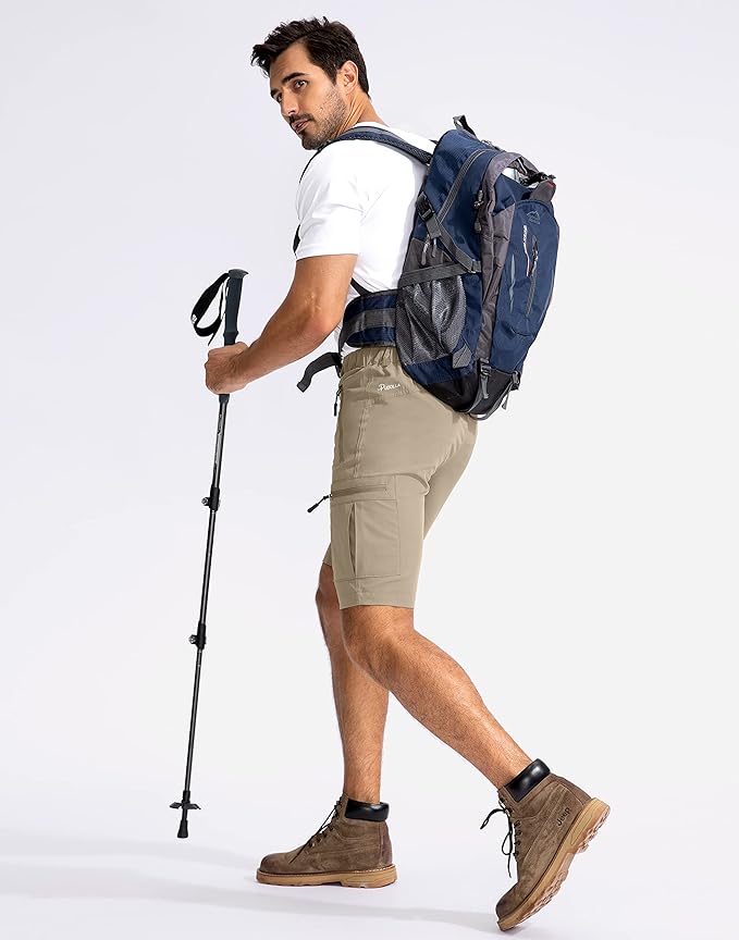 Pudolla Men's Hiking Cargo Shorts 9" Lightweight Outdoor Work Shorts for Men Travel Golf Camping Casual with 5 Zipper Pockets
