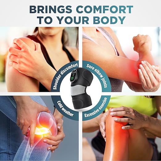 Electric Heated Knee Massager, 3-in-1 Cordless Knee Brace with Heat and Massage for Knee Elbow Shoulder Wrap with 3 Vibration & Heating Modes