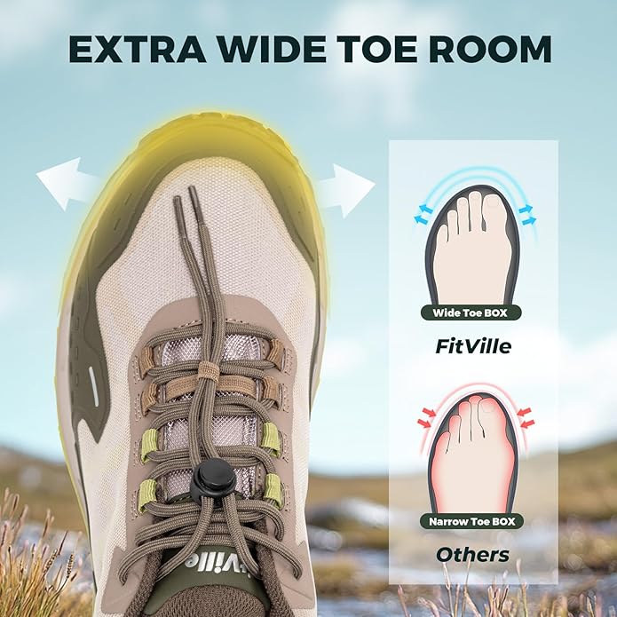 FitVille Men Waterproof Hiking Shoes Extra Wide Walking Shoes Slip-Resistant Trekking Trainers All-Terrain Quick Lace Sneakers for Travel, Camping, Running