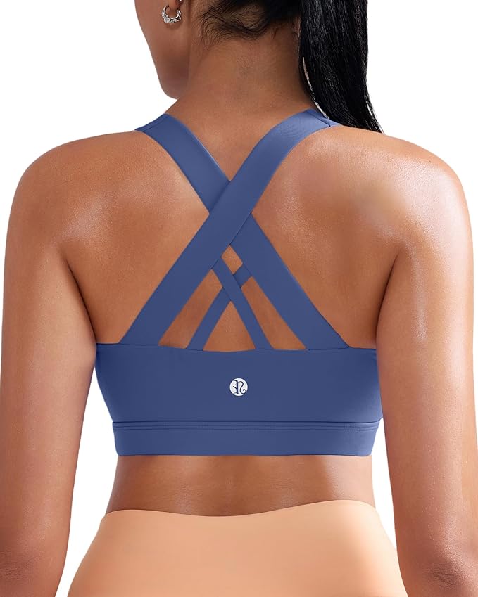 RUNNING GIRL Sports Bra for Women, Criss-Cross Back Padded Strappy Sports Bras Medium Support Yoga Bra with Removable Cups