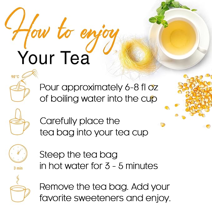 FreshDrinkUS, Premium 75 Tea Bags Corn Silk Tea, 100% Natural & Pure from Corn Silk. Corn Silk Herbal Tea. Clean Ingredients. Made with Natural Material Tea Bags. No Sugar, No Caffeine, Vegan.