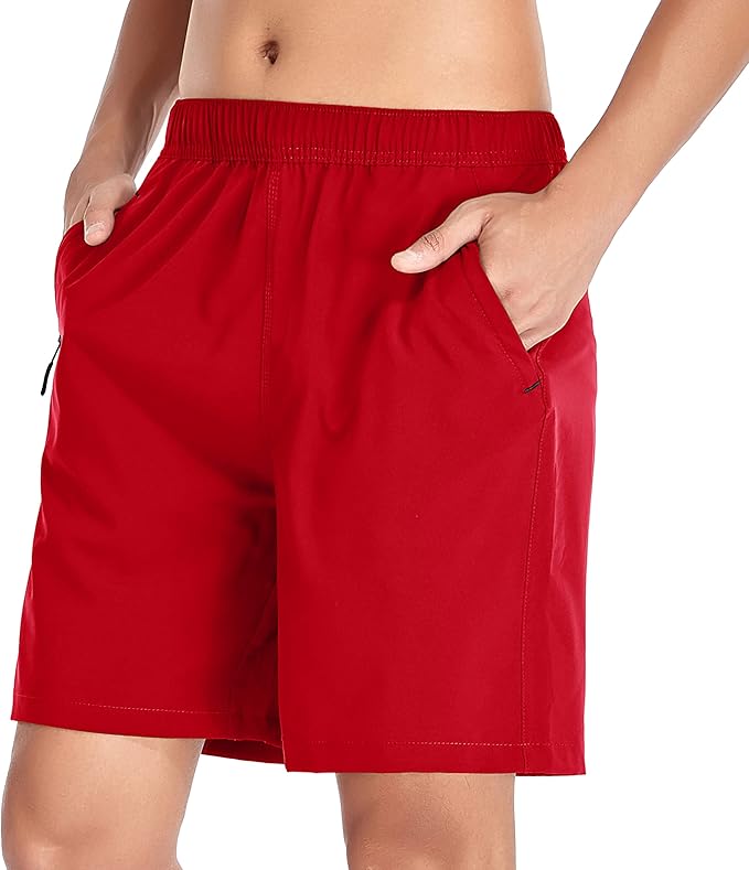 Men's Gym Shorts Sports Quick Dry Workout Running or Casual Training Short with Zipper Pockets