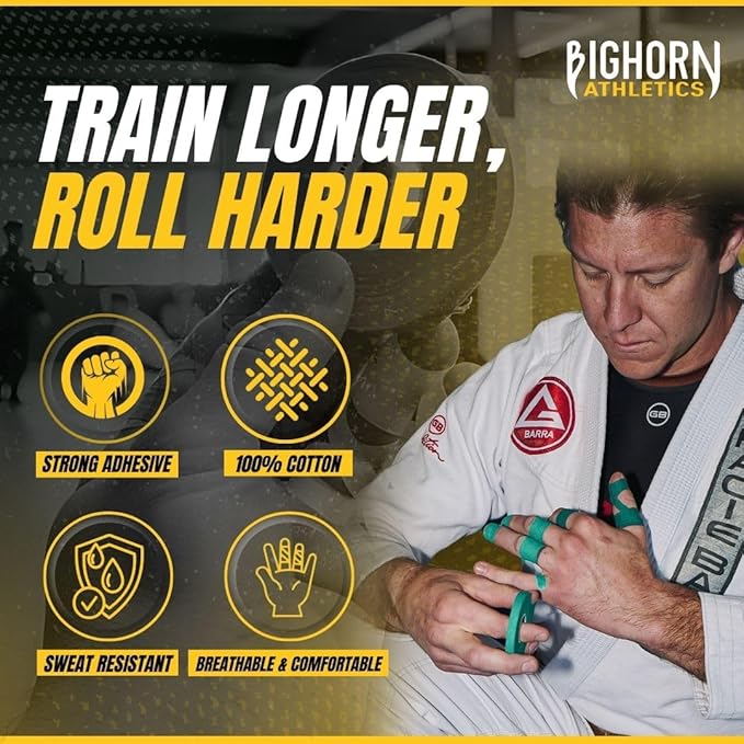 Bighorn Athletics Jiu Jitsu Finger Tape | Residue-Free Athletic Finger Tape for Sports & Injuries: Rock Climbing, Volleyball, Football, Basketball, Hands & Toes | 0.3-Inch x 45-feet, 8-Rolls, Green