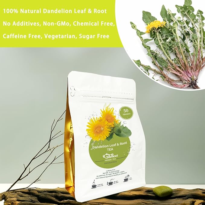 Samcci - Dandelion Leaf & Root Tea bags, 50 Teabags, Natural Roasted Dandelion Herbal Tea for Liver & Kidney Health, Support Digestion & Enhance Immune System, Caffeine Free