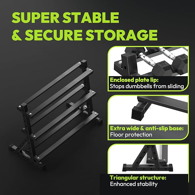 3-Tier Dumbbell Rack, 1000 lb Large Capacity, Heavy Duty Weight Storage Rack for Home Gym