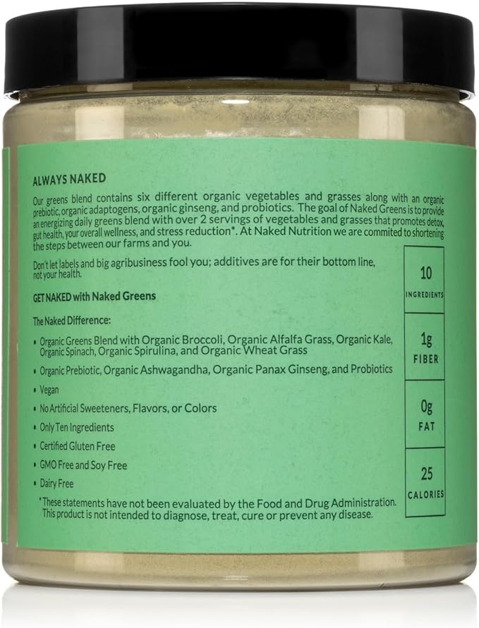 NAKED Super Greens Powder Organic Greens Supplement - Only 10 Premium Ingredients - Vegan, Non-GMO, Prebiotic and Probiotic - 35 Servings
