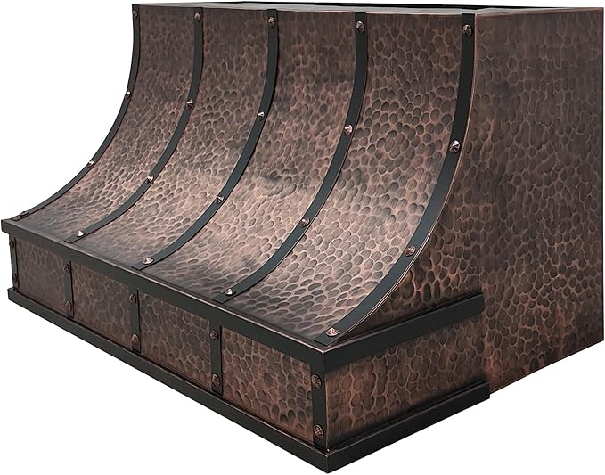 CT Copper Tailor Sloped Copper Vent Hood Island Mount,60'' W,42''H,1260 CFM Exhaust Fan,Stainless Steel Vent,LED Light,Dishwasher-Safe Baffle Filters,VH8TR1