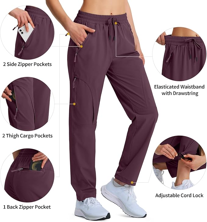 Women's Hiking Pants Quick Dry Lightweight Cargo Pants UPF 50 Water Resistant Zipper Pockets for Golf Travel Work Camping