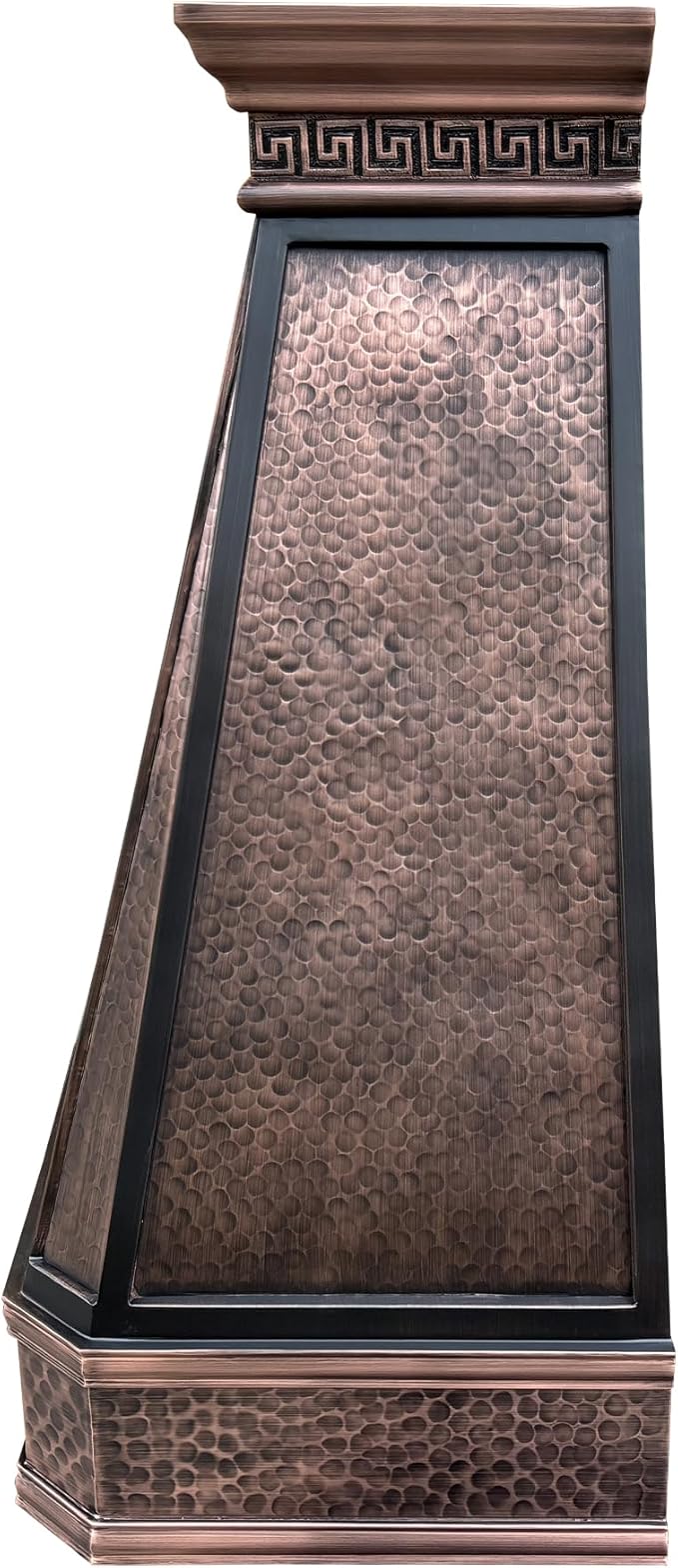 CT Copper Tailor Copper Vent Hood Wall Mount,48'' W,30''H, 1150 CFM Exhaust Fan,Stainless Steel Vent,LED Light,Dishwasher-Safe Baffle Filters,Light Hammered-Medium Patina,VH14TA2L