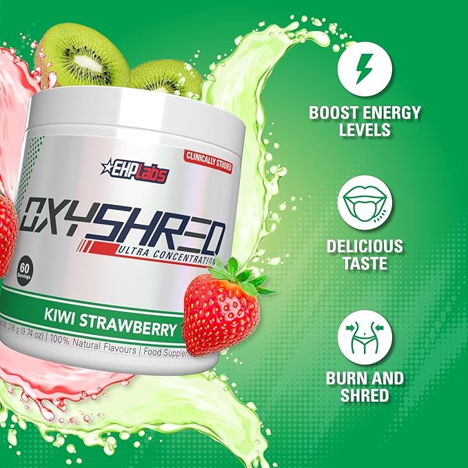 EHP Labs OxyShred Pre Workout Powder - Preworkout Powder with L Glutamine & Acetyl L Carnitine, Energy Boost Drink - Kiwi Strawberry, 60 Servings