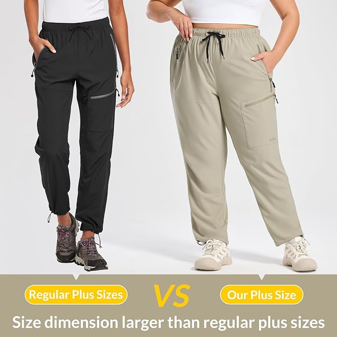 baleaf Plus Size Pants for Women Hiking Cargo Water Resistant UPF 50+ Cargo Joggers Zipper Pockets