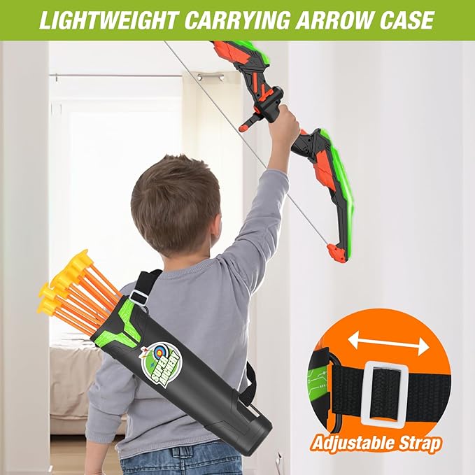 Bow and Arrow for Kids, LED Light Up Archery Set with 12 Suction Cup Arrows, 1 Standing Target, 3 Score Targets & 1 Quiver, Indoor Outdoor Sport Gifts for Boys Girls Ages 4-12, Green