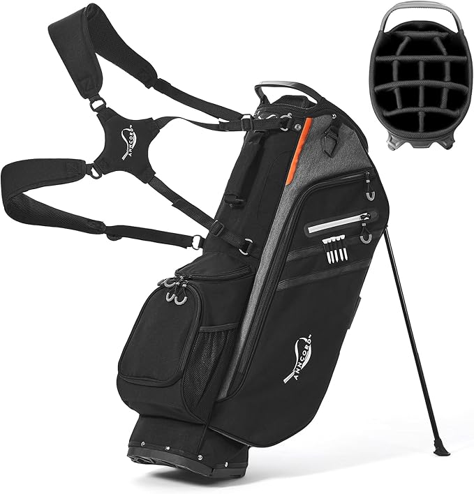 Golf Stand Bag 14 Way Top Dividers Full-Length with Stand, 7 Pockets, Lightweight Golf Bag for Men, Dual Strap, Rain Hood, Portable Golf Club Bag for Men Women
