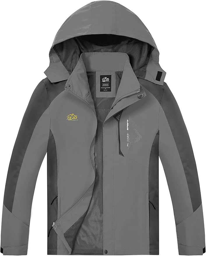 TEZO Mens Rain Jacket Waterproof with Hooded Hiking Coat Lightweight Windbreaker