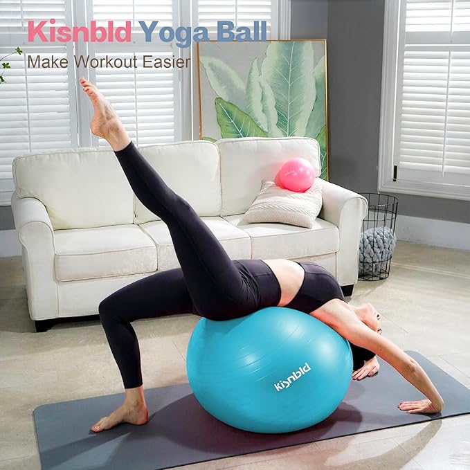 Exercise Ball, Extra Thick Yoga Ball for Workout Pregnancy Stability, 4 Sizes Anti-Burst Balance Ball with Foot Pump - Heavy Duty Fitness Ball Chair for Office, Home & Gym