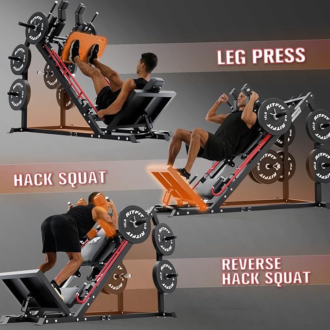 RitFit Gazelle Pro 3 in 1 Leg Press and Hack Squat Machine - High-Tensile Steel Leg Press Machine, 2000 lbs Capacity, Adjustable Angles, Hack Squat Machine with Weight Storage
