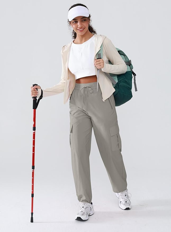 Hiking Pants Women Lightweight Cargo Pants Quick Dry Water Resistant Outdoor Travel Pants with Zipper Pockets