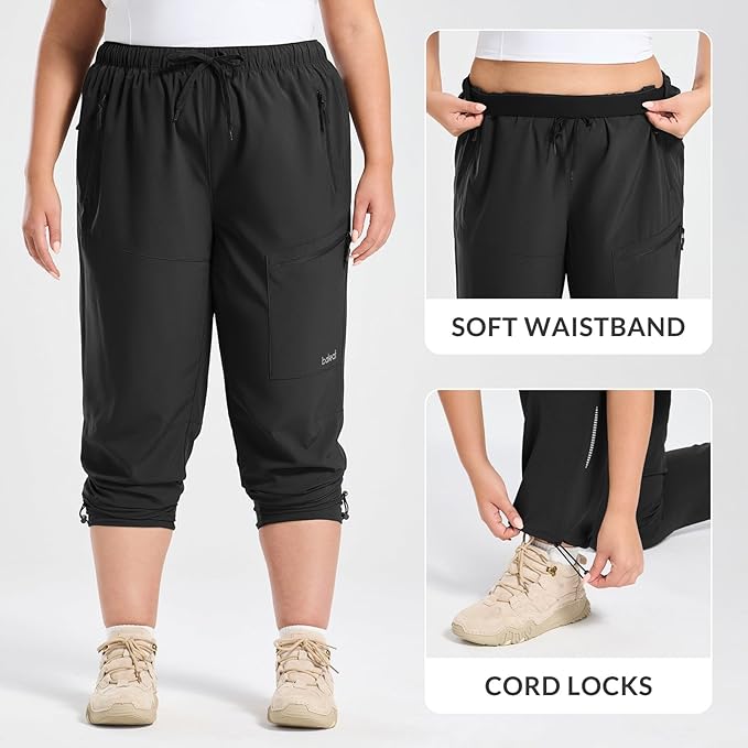 baleaf Plus Size Pants for Women Hiking Cargo Water Resistant UPF 50+ Cargo Joggers Zipper Pockets