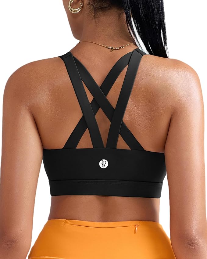 RUNNING GIRL Sports Bra for Women, Criss-Cross Back Padded Strappy Sports Bras Medium Support Yoga Bra with Removable Cups