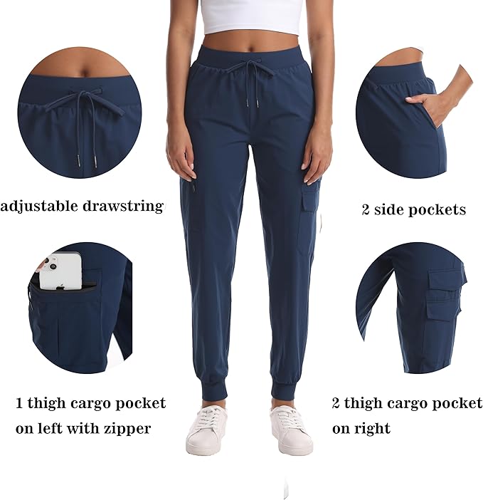 Women's Lightweight Hiking Joggers with Pockets - Water Resistant Cargo Pants for Outdoor Workouts Camping