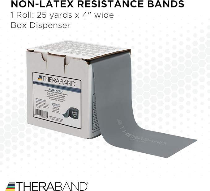 THERABAND Resistance Band 25 Yard Roll, Non-Latex Professional Elastic Stretch Bands for Upper & Lower Body Exercise Workouts, Physical Therapy, Lower Pilates, Flexibility, & Rehab, Dispenser Box
