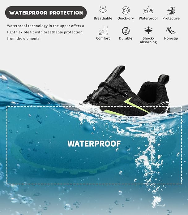 Mens Trail Running Shoes Waterproof Non-Slip Hiking Walking Sneakers for Outdoor Trailing Trekking Camping Quest Black