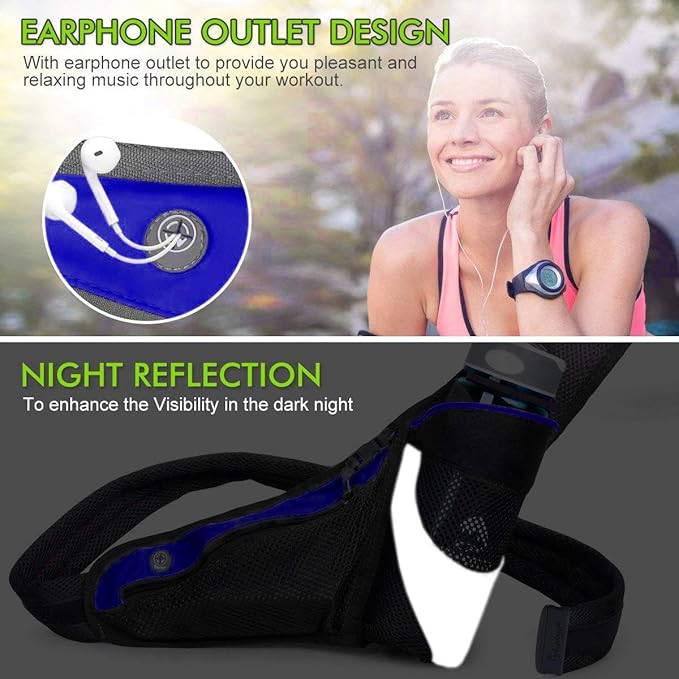 PYFK Running Belt Hydration Waist Pack with Water Bottle Holder for Men Women Waist Pouch Fanny Bag Reflective