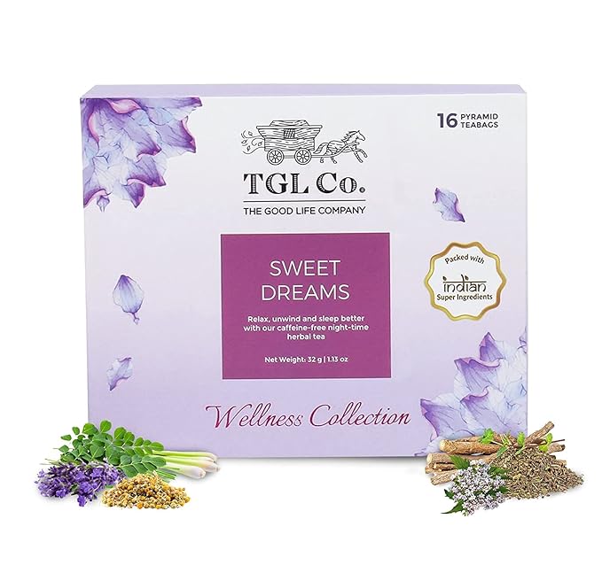 TGL Co. Sweet Dreams Herbal Green Tea – 16 Tea Bags | Chamomile, Lavender & Valerian | Calming & Sleep Support Blend