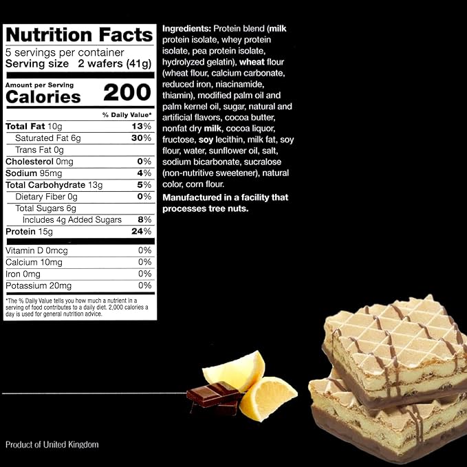 ProtiWise High Protein Wafers | Lemon | 15g Protein Per Serving, Low Carb, Low Sugar, High Fiber Snack | Gluten-Free, Keto-Friendly Diet for Hunger Control & Weight Loss | 5/Box