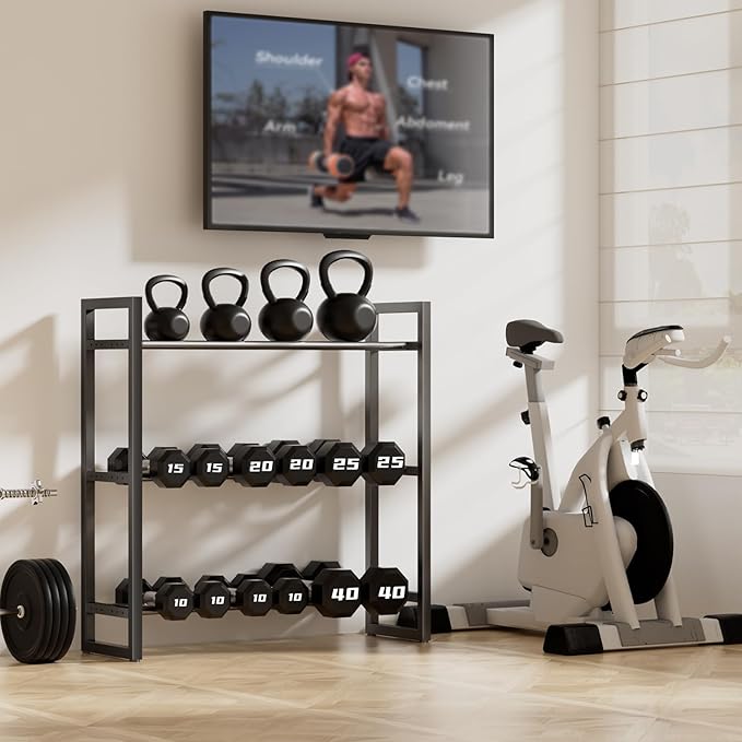 Pickpiff Adjustable 3-Tier Dumbbell Rack – Heavy-Duty Metal Weight Storage Stand for Dumbbells, Kettlebells, and More – Space-Efficient Home Gym Organizer – 360 lb Capacity (Dumbbells Not Included)