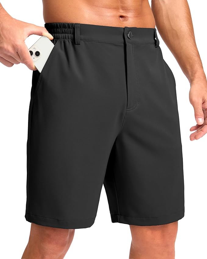 Pudolla Men's Casual Shorts 7"/9" Lightweight Golf Shorts with 3 Pockets Stretch Quick Dry Comfy Work Shorts