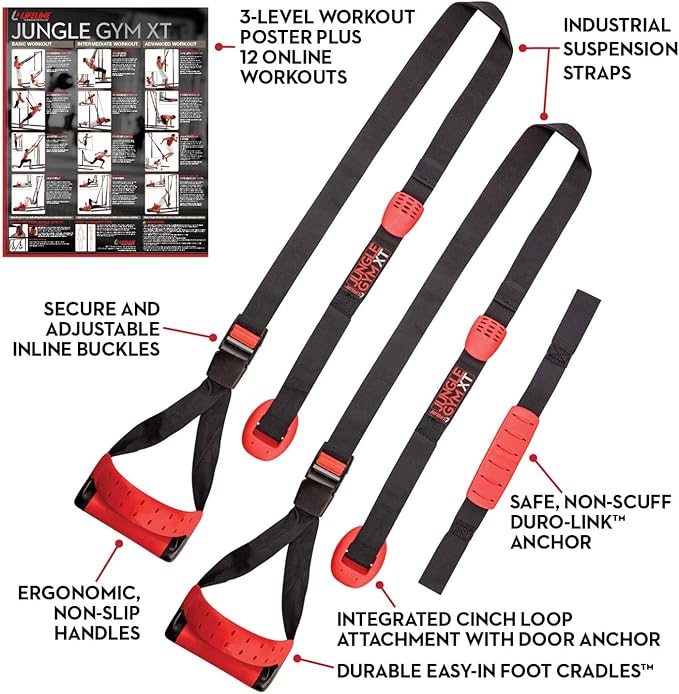 Lifeline Jungle Gym XT Body Weight Suspension Trainer System – Patented Split Anchor, Full-Body Workout, Lightweight Home Suspension Training Kit for Home Gym, Workout Equipment