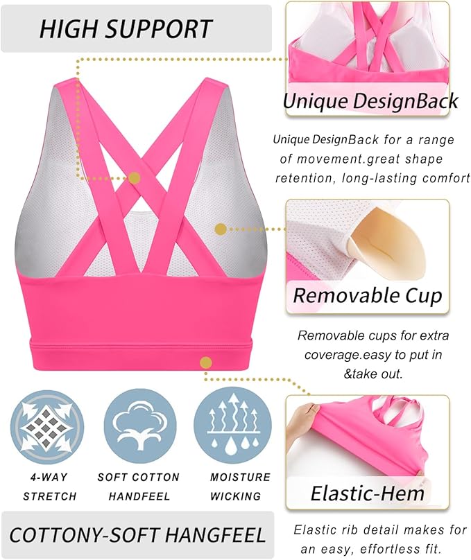 RUNNING GIRL Sports Bra for Women, Criss-Cross Back Padded Strappy Sports Bras Medium Support Yoga Bra with Removable Cups