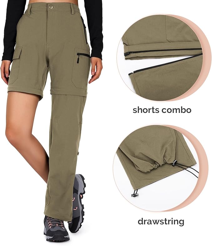 Cycorld Women's-Hiking-Pants-Convertible Quick-Dry-Stretch-Lightweight Zip-Off Outdoor Pants with 5 Deep Pockets