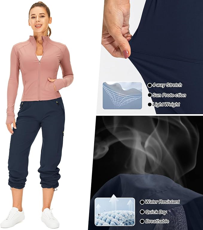 Womens Hiking Pants Quick Dry UPF 50 Lightweight Travel Golf Cargo Safari Pants Zipper Pockets