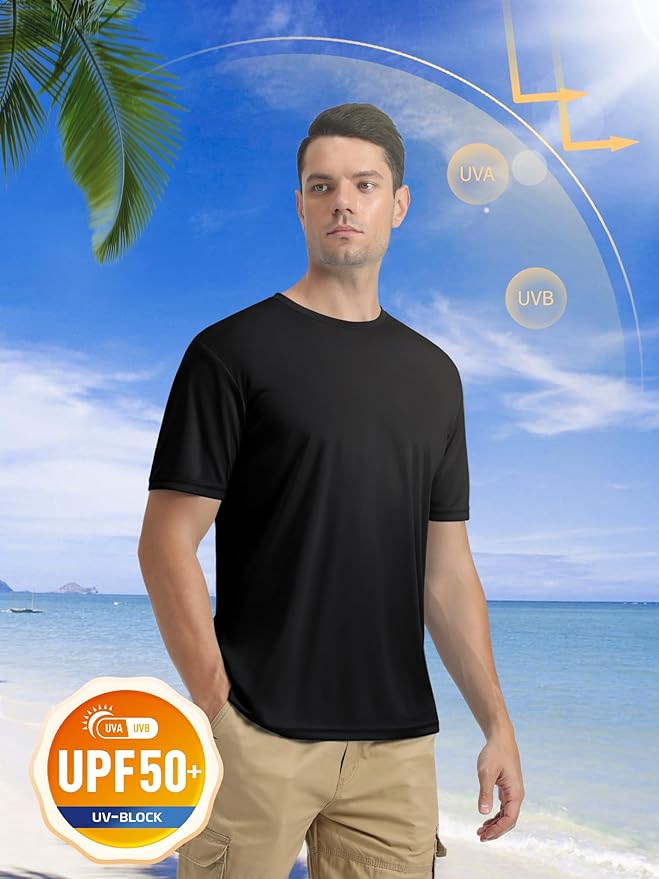 MAGCOMSEN Men's Short Sleeve UPF 50+ T-Shirt Quick Dry Rash Guard Athletic Running Swim Top Tee Performance Water Shirts